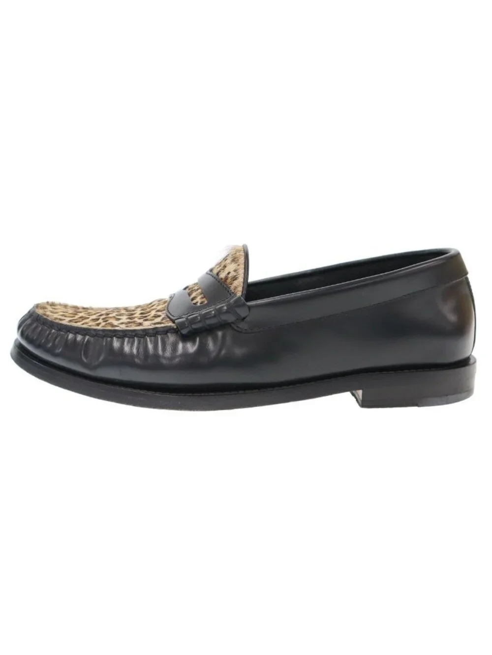 Celine Leopard Calf Hair Loafers Black Brown
